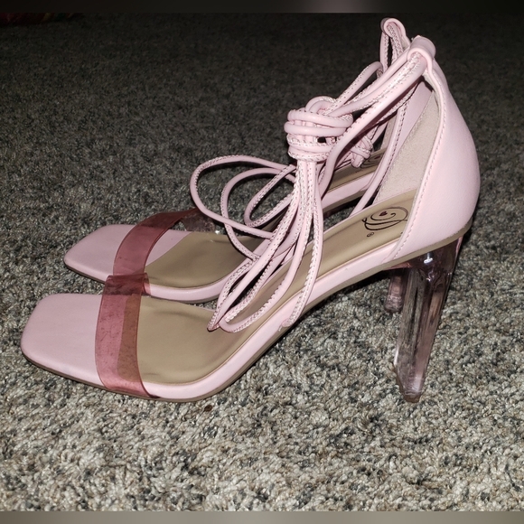 Urban Outfitters| Bubblegum Barbie Pink Heels with Ankle Wrap Straps - Picture 4 of 5